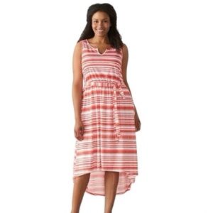 New Red and White Striped Sleeveless Dress